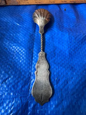 Antique Silverplate Scalloped Shell Sugar Spoon with Twisted Stem