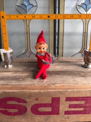 Vintage Japan Felt Knee Hugger Christmas Pixie Elf Doll