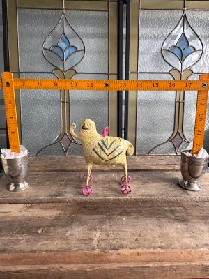 Vintage Mexican Straw Art Elephant Toy on Wheels