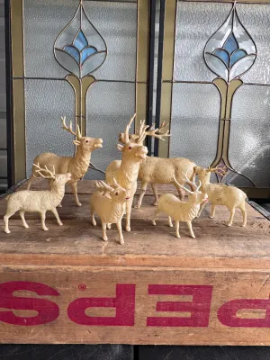 Vintage Blow Mold Plastic Christmas Reindeer Figurines - Set of 7
