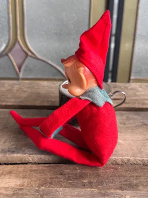 Vintage Japan Felt Knee Hugger Christmas Pixie Elf Doll