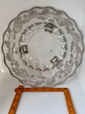 Vintage Sterling Silver Overlay Glass Bowl with Acorn & Oak Leaf Motif