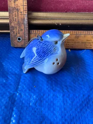 Vintage Ceramic Bluebird Figurine Shaker with Hanging Cord