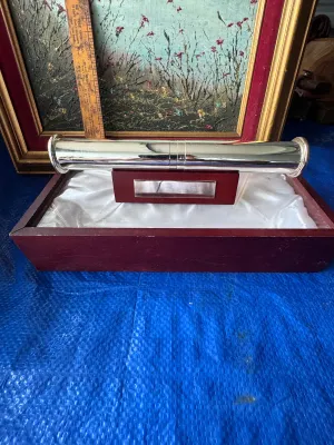 Vintage Silver-Plated Kaleidoscope with Wooden Display Case & Stand