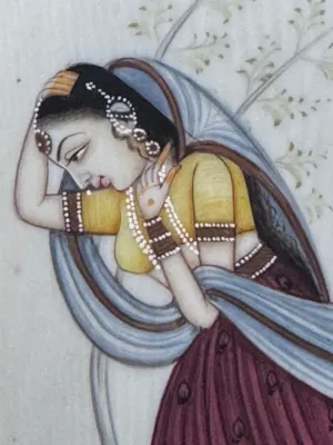 Indian Mughal Style Miniature Painting on Faux Ivory / Celluloid Panel