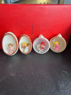 Vintage Diorama Christmas Ornaments - Angels & Snowman -