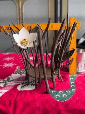 Vintage Cast Metal Twig & Berry Pillar Candle Holder