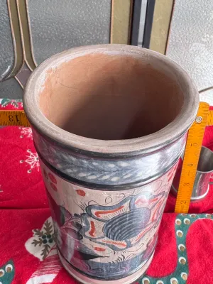 Vintage Mexican Tonala Burnished Pottery Cylinder Vase