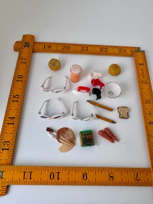 Vintage Barbie Dollhouse Miniature Accessories Lot - Cheerios, Glasses, Food