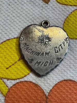 Vintage Mackinaw City Mich. Heart-Shaped Souvenir Charm Pendant