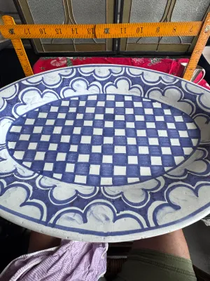 Montelupo Italy Hand-Painted Blue & White Checkered Ceramic Platter