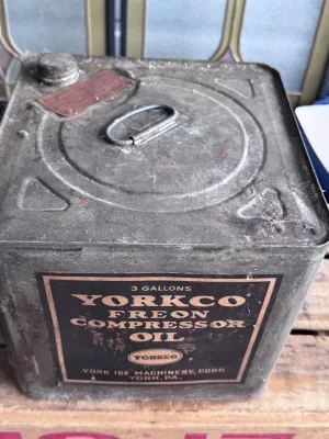 Vintage Yorkco Freon Compressor Oil 3-Gallon Metal Can
