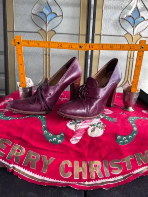 Vintage Nina Burgundy Leather Lace-Up Heeled Oxfords - Made in Spain, Size 7M