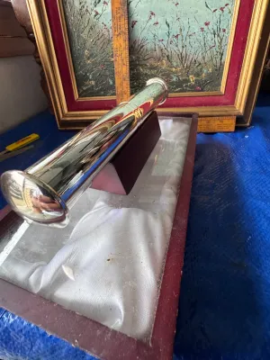 Vintage Silver-Plated Kaleidoscope with Wooden Display Case & Stand