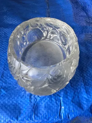 Lalique France Frosted Crystal Rose Bowl