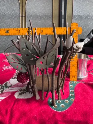Vintage Cast Metal Twig & Berry Pillar Candle Holder