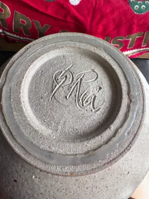 Large Studio Pottery Stoneware Bowl Signed J. Risi