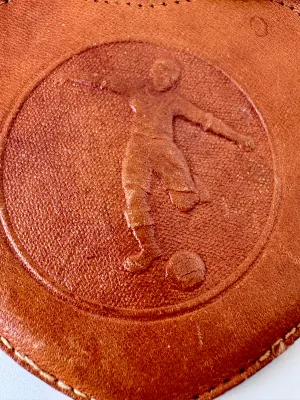 Vintage Heart-Shaped Leather Coin Purse with Embossed Soccer Player