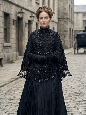 Victorian Beaded Black Capelet and Pleated Gown