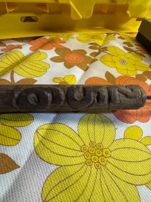 Antique Hand-Carved Wooden Handle Metal Ball Tapestry or Rug Beater