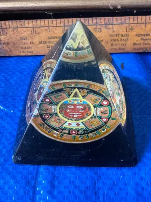 Vintage Aztec Mayan Calendar Stone Pyramid Paperweight