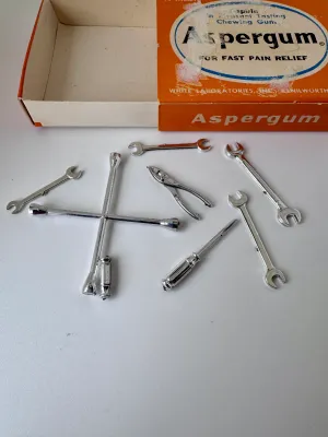 Vintage Miniature Toy Tool Set in Aspergum Box