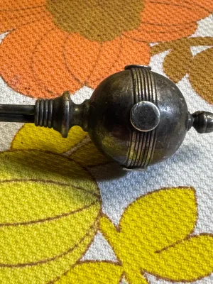 Antique Hand-Carved Wooden Handle Metal Ball Tapestry or Rug Beater
