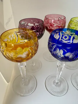 Vintage Nachtmann German Cut-to-Clear Crystal Wine Goblets - Set of 6