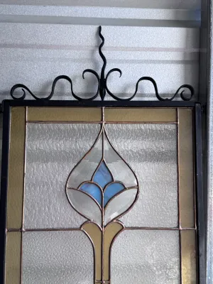 Pair of Art Nouveau Style Stained Glass Window Panels