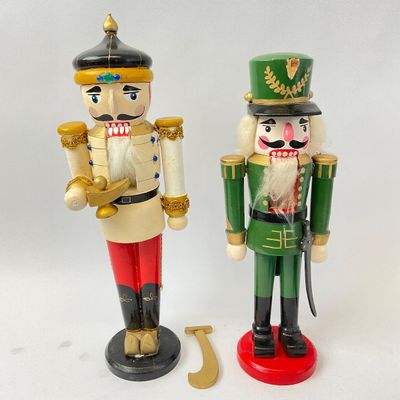 Vintage Hand-Painted Wooden Soldier Nutcrackers - Set of 2
