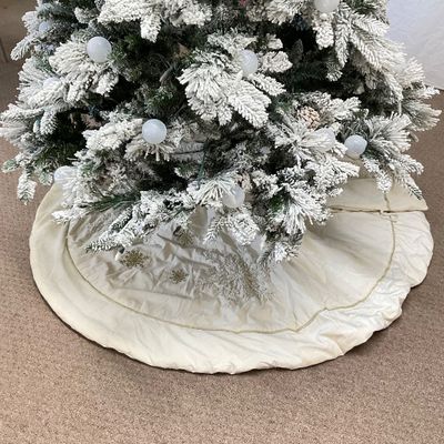 Cream Christmas Tree Skirt with Embroidered Snowflakes