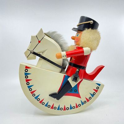 Vintage Wooden Nutcracker on Rocking Horse