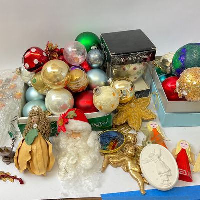 Assorted Christmas Ornaments, Garlands, and Holiday Decor Lot