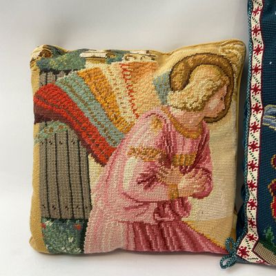 Vintage Needlepoint Angel Accent Pillows - Set of 2