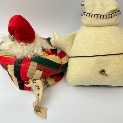 Vintage Ye Olde Santa & Musical Cream Santa Fabric Dolls - Set of 2