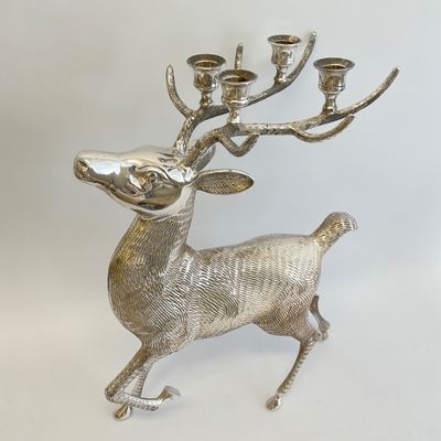 Silver-Tone Metal Stag Candelabra