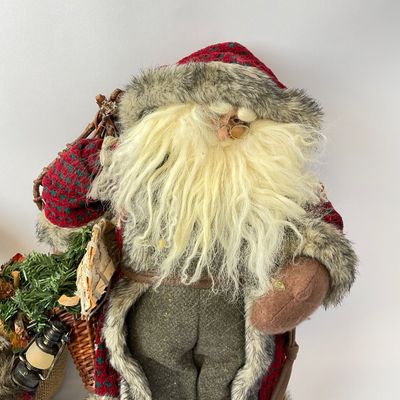 Vintage Rustic Santa and Elf Figures with Snowshoes and Lantern