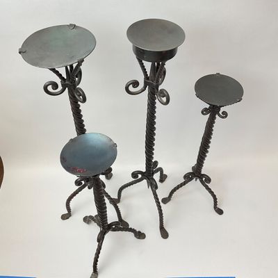 3305 Vintage Brutalist Wrought Iron Barley Twist Candlesticks - Set of 4