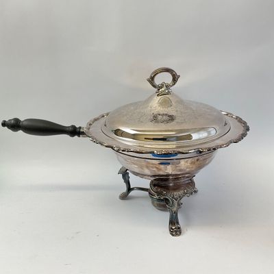 Vintage Silver-Plated Chafing Dish with Burner Stand