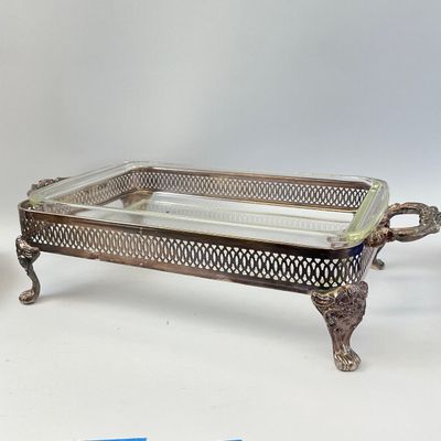 Vintage Silver-Plated Covered Casserole & Footed Chafing Stand with Glass Insert
