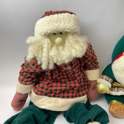 Vintage Fabric Santa and Elf Plush Figures - Set of 2