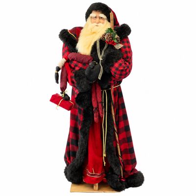 Vintage Handcrafted Buffalo Plaid Santa Claus Standing Figure