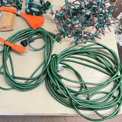 Red Christmas Mini Lights and Green Extension Cords Lot