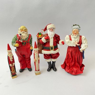 Vintage Clothtique by Possible Dreams Santa & Mrs. Claus Figurines with Elves
