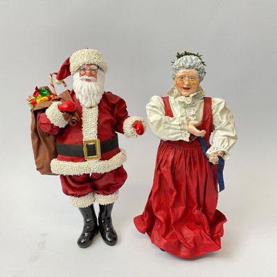 Vintage Clothtique by Possible Dreams Santa & Mrs. Claus Figurines with Elves