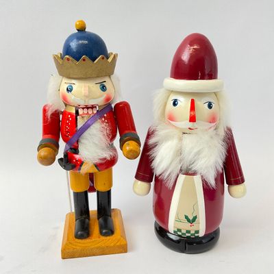 Vintage Erzgebirge Style Wooden Nutcrackers - King & Santa - Set of 2