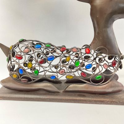 Vintage Metal Reindeer 6-Cup Candelabra with Colorful Glass Gems