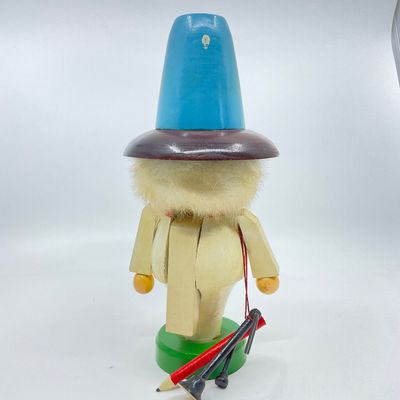 Vintage German Wooden Nutcracker Figure with Glasses and Tall Hat