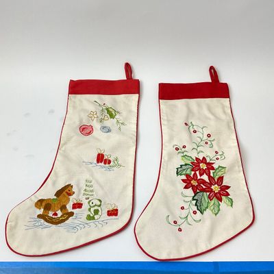Vintage Hand-Embroidered Christmas Stockings - Set of 4