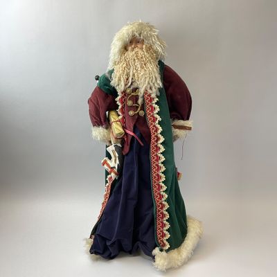 Vintage Handcrafted Santa Claus Figure with Velvet Robe